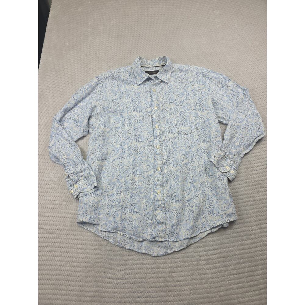 Tasso Elba Shirt Mens Large 100% Linen Button Up Paisley Print